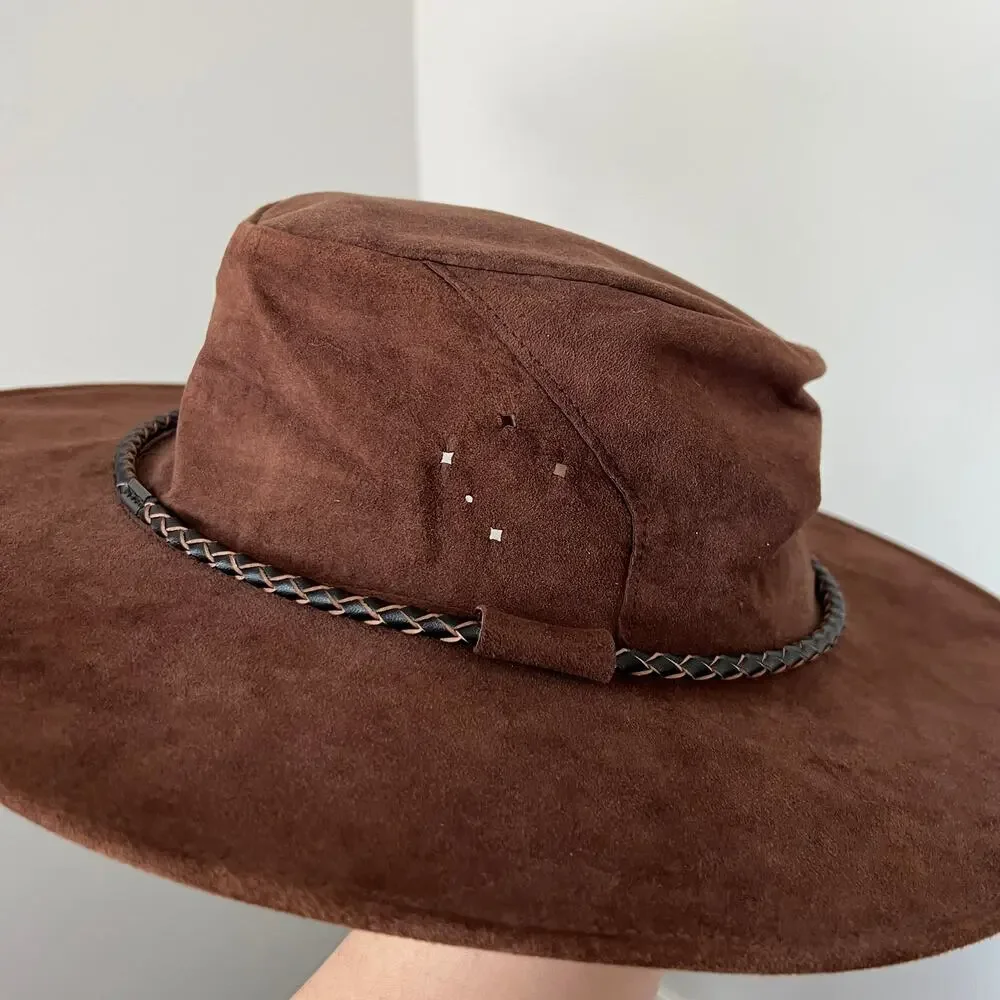 Kakadu Traders Australia Brown Kangaroo Suede Leather Southern Cross Hat M